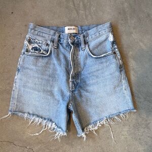 Agolde Light Blue Distressed Frayed Denim Shorts